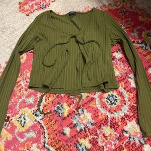 Olive Green Long sleeve front tie shirt